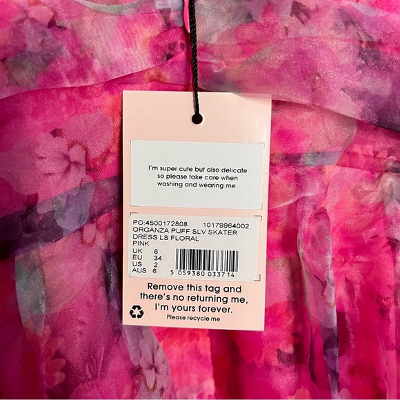 Selkie Style Pink Floral Mini coquette Barbie Puff Dress size 2 - Picture 6 of 10